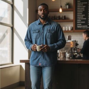 Workman’s Wrangler Denim Long Sleeve Shirt-Size Large-Good Condition